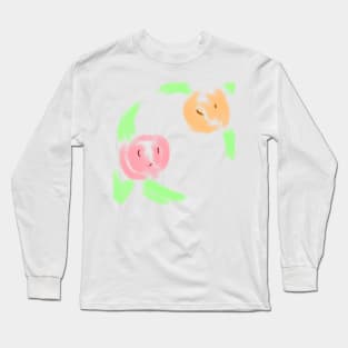 Orange pink watercolor floral art Long Sleeve T-Shirt